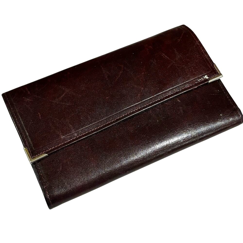 Vintage Princess Gardner checkbook wallet with coin pocket dark brown leather